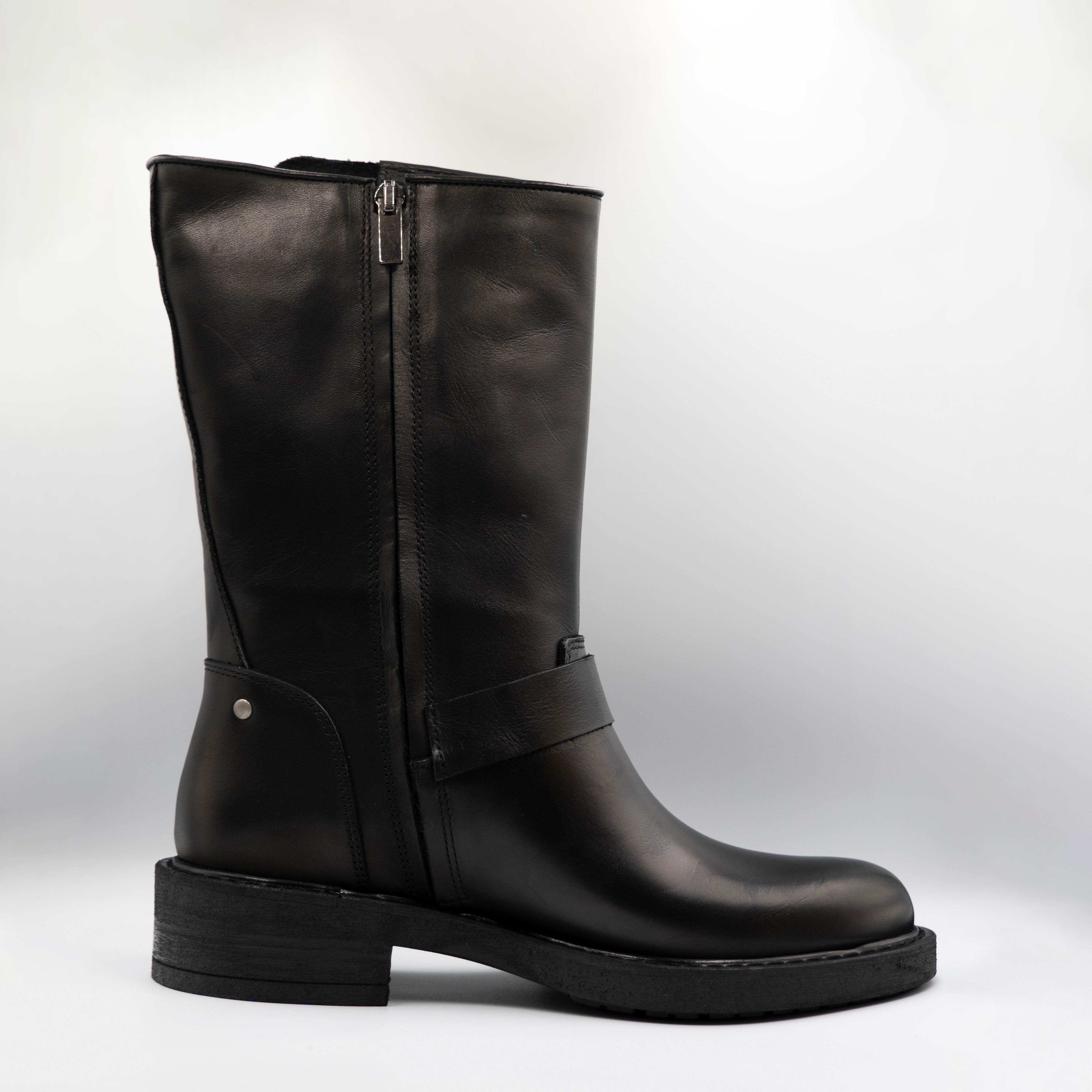 Metisse - Biker in pelle a tubo con fibbie e zip