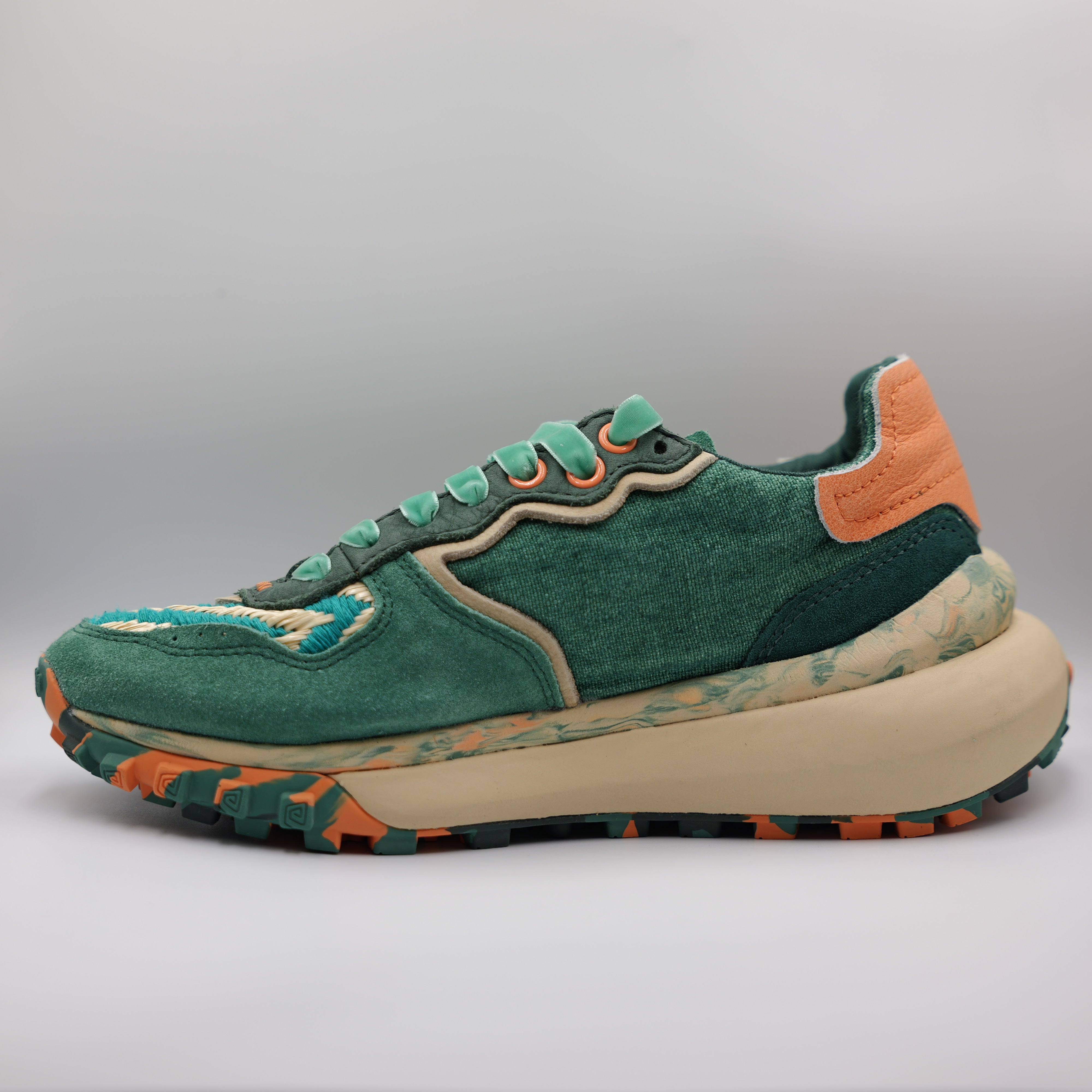 Satorisan - Sneakers in camoscio,tessuto e rafia