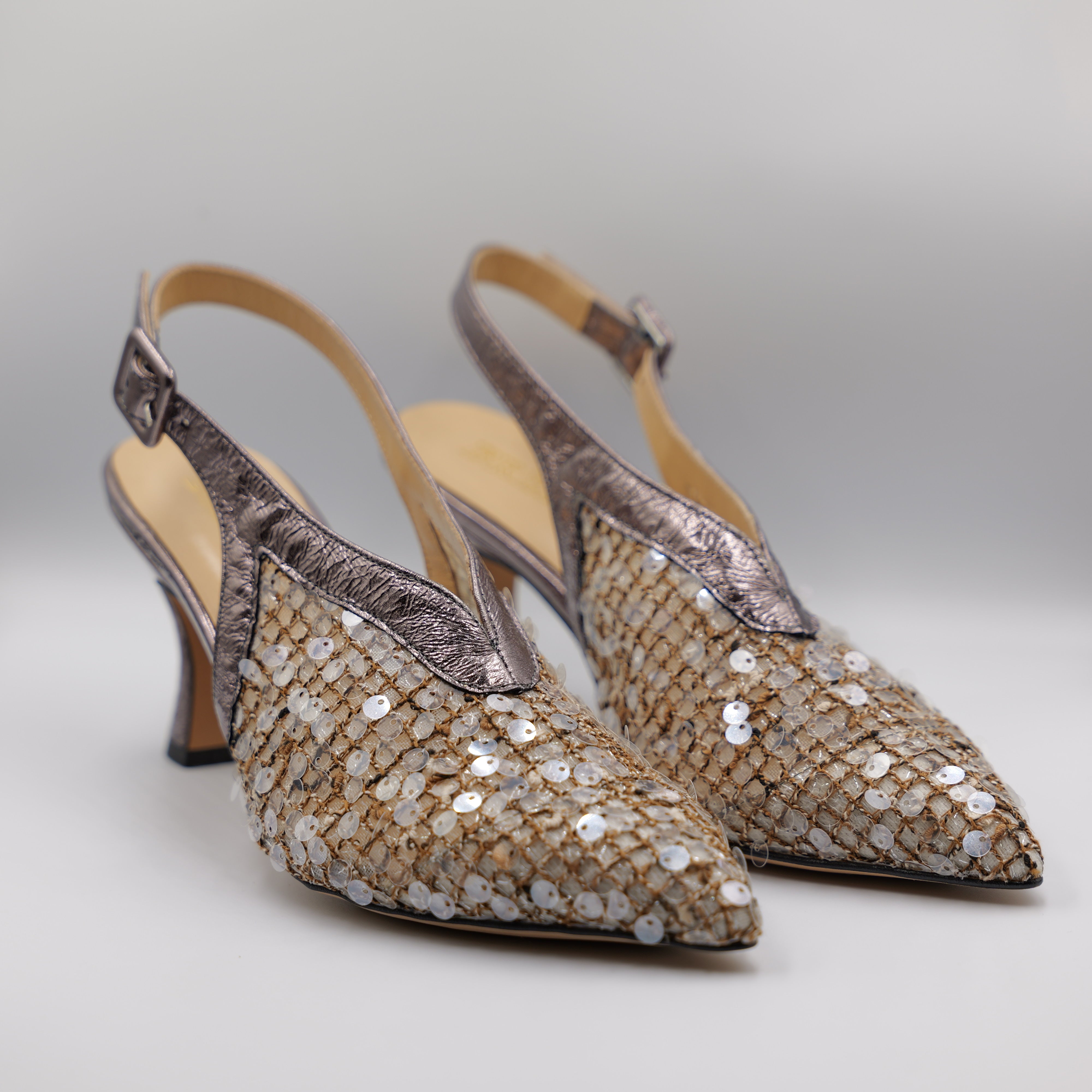 Brera - Slingback in pelle e rafia con paillettes