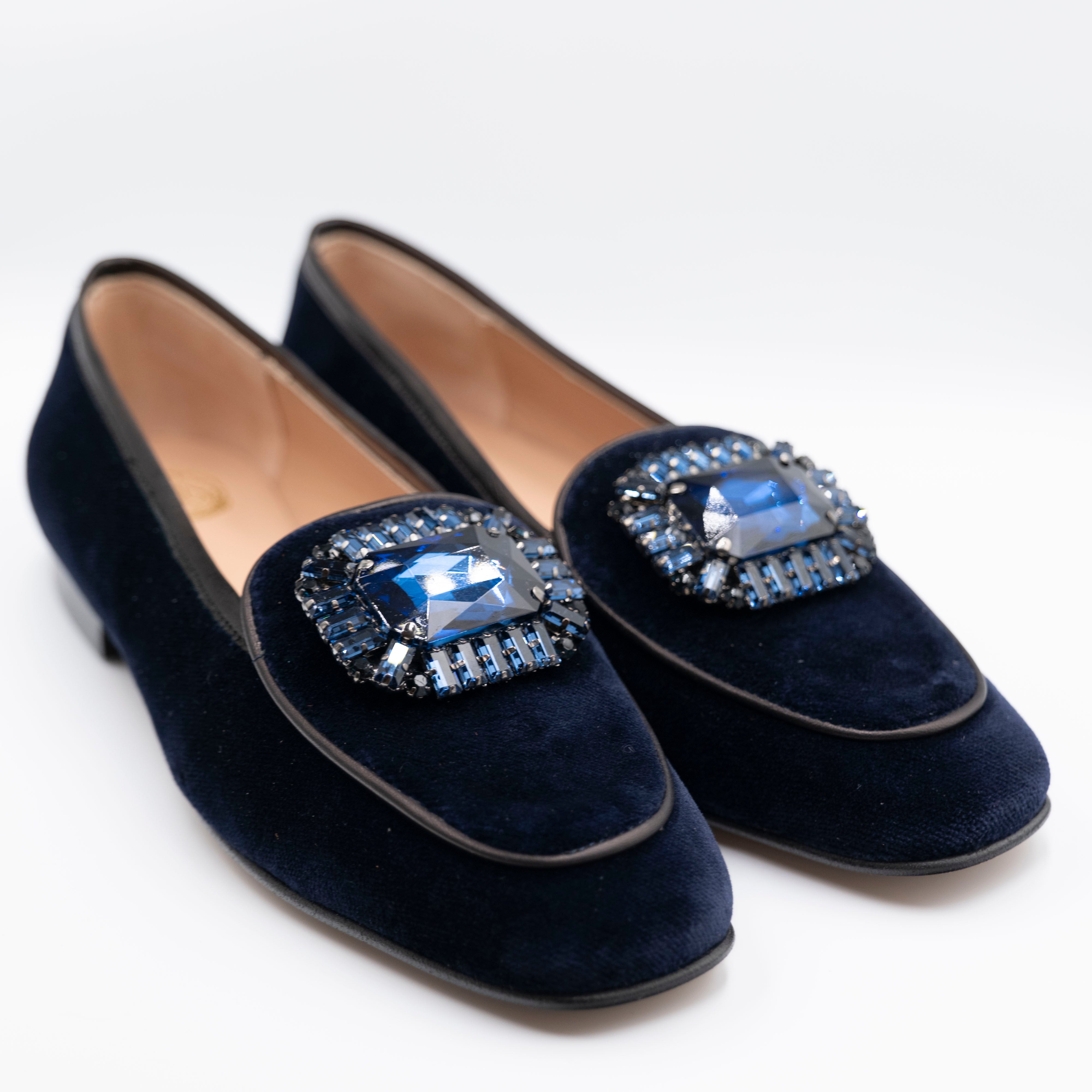 Ora - Mocassini in velluto con strass -Blu