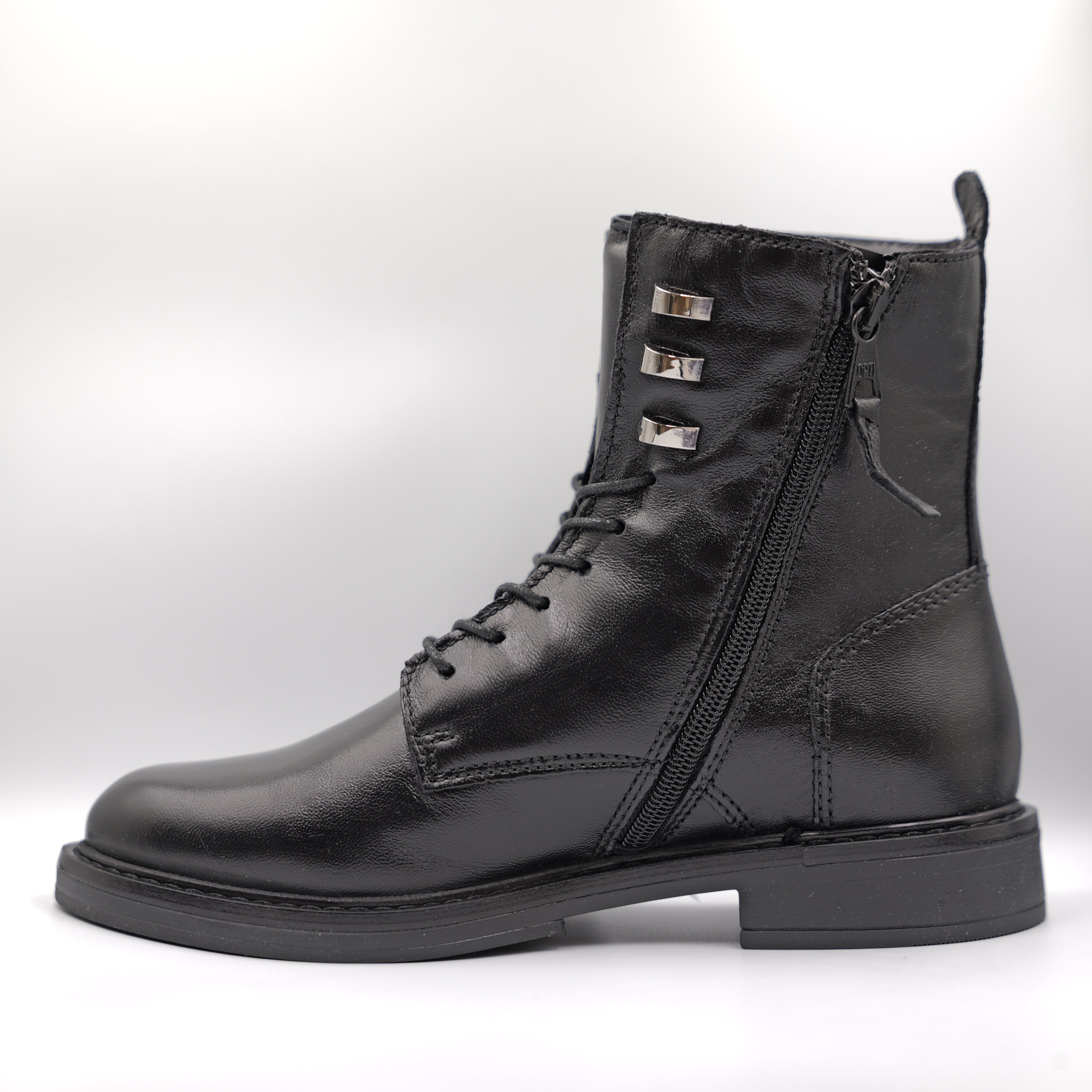 Mjus - Anfibi in pelle con lacci e zip