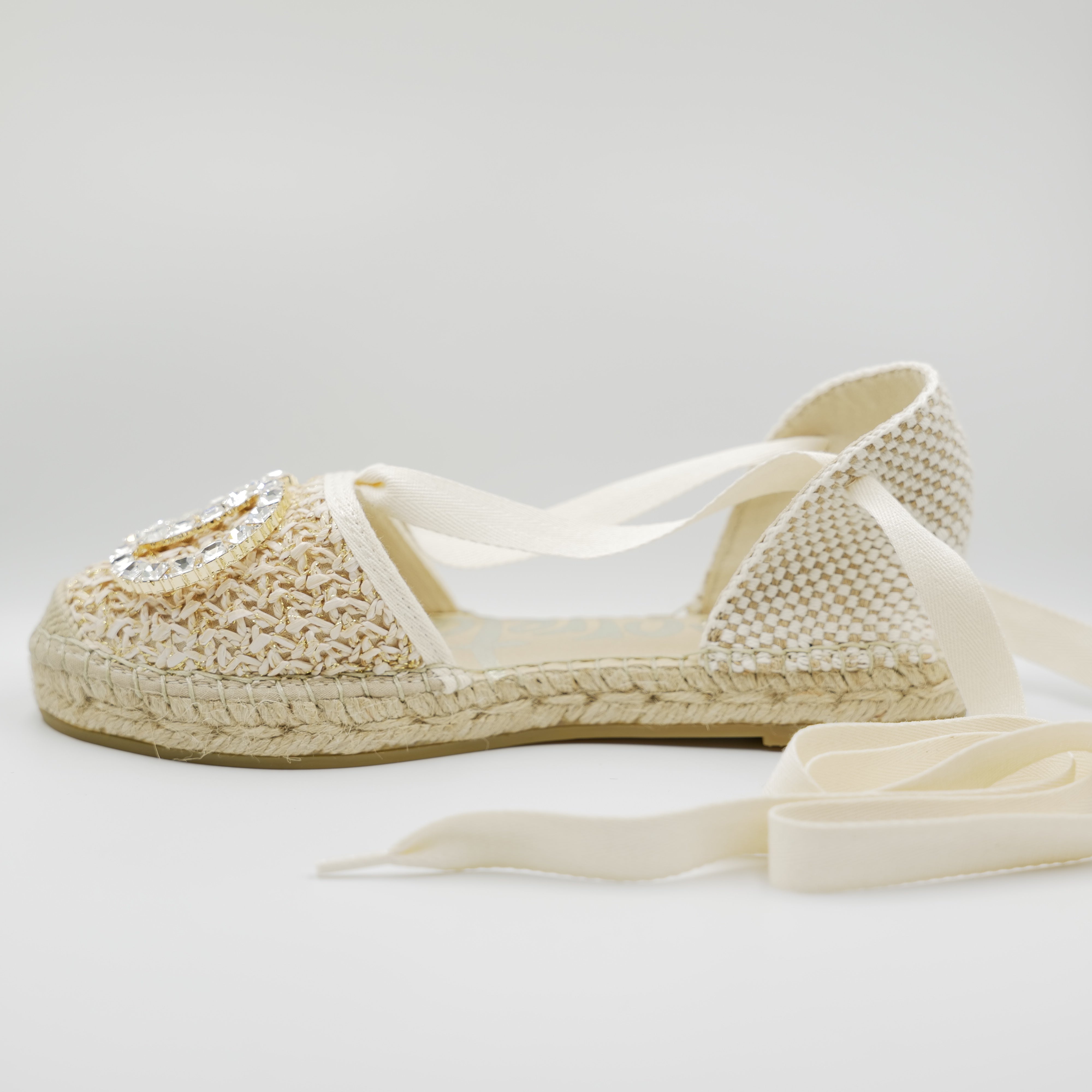 Vidorreta - Espadrilles in pelle e rafia con accessorio e lacci