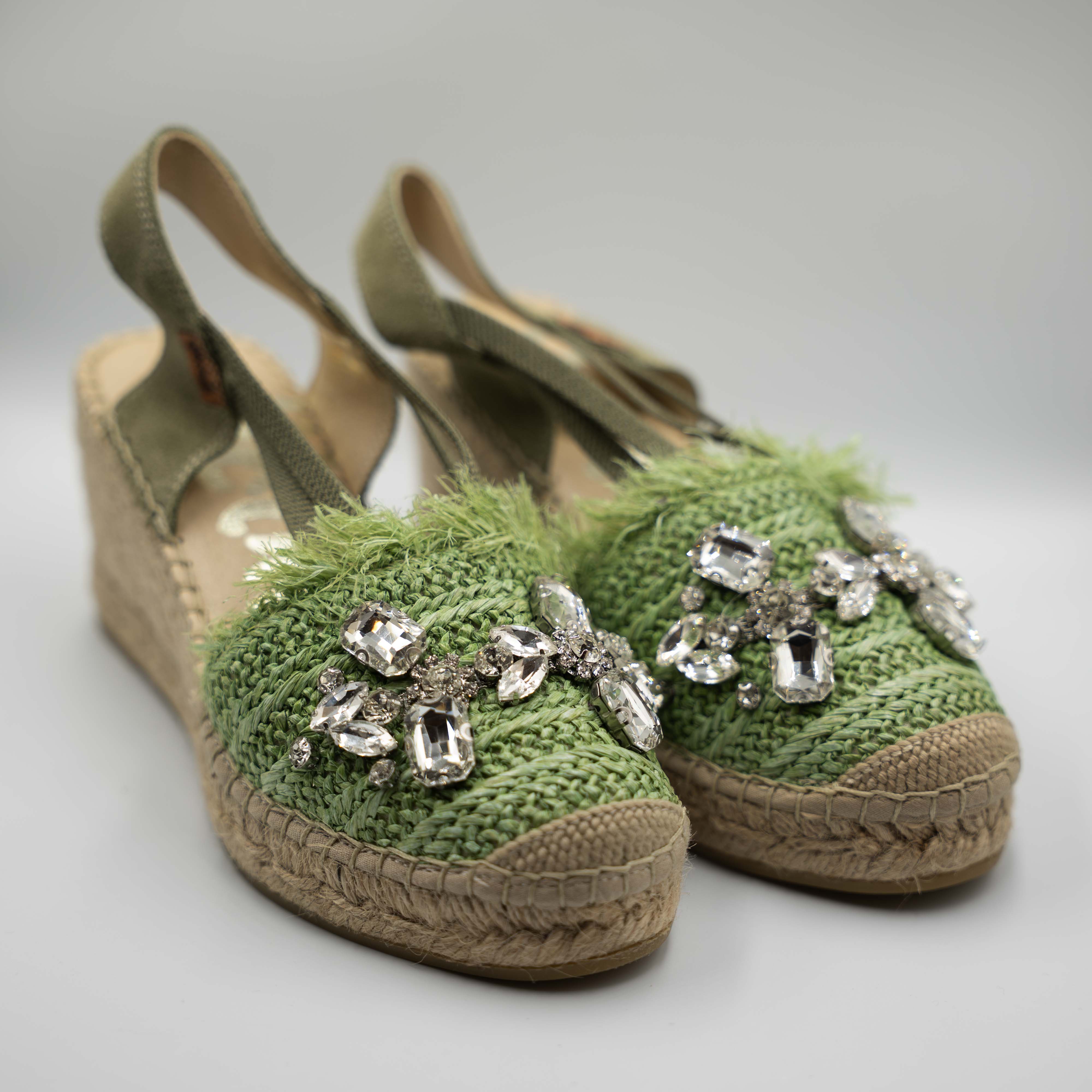 Vidorreta - Espadrilles in pelle e rafia con pietre