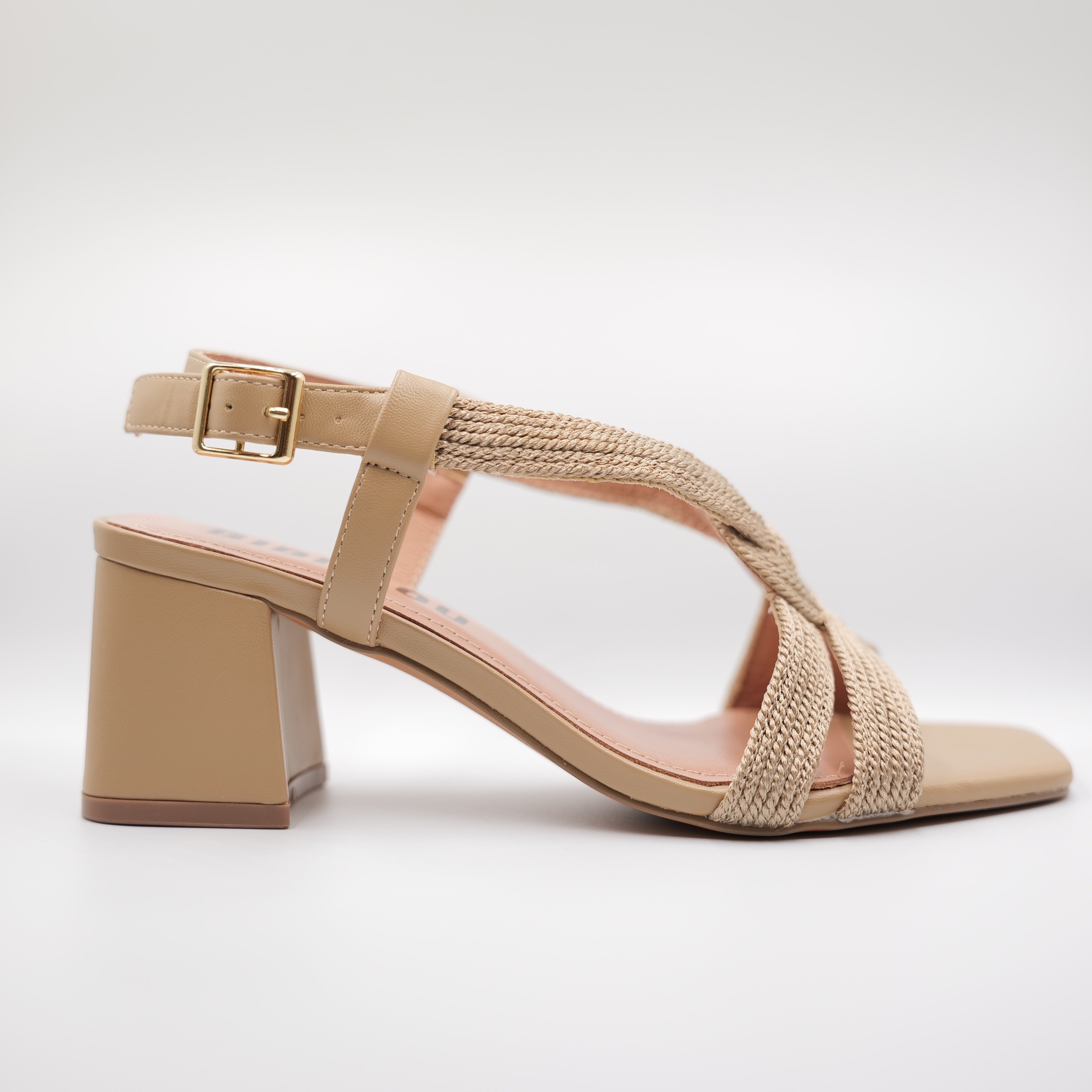 Bibi Lou - Sandali in pelle e rafia con cinturino