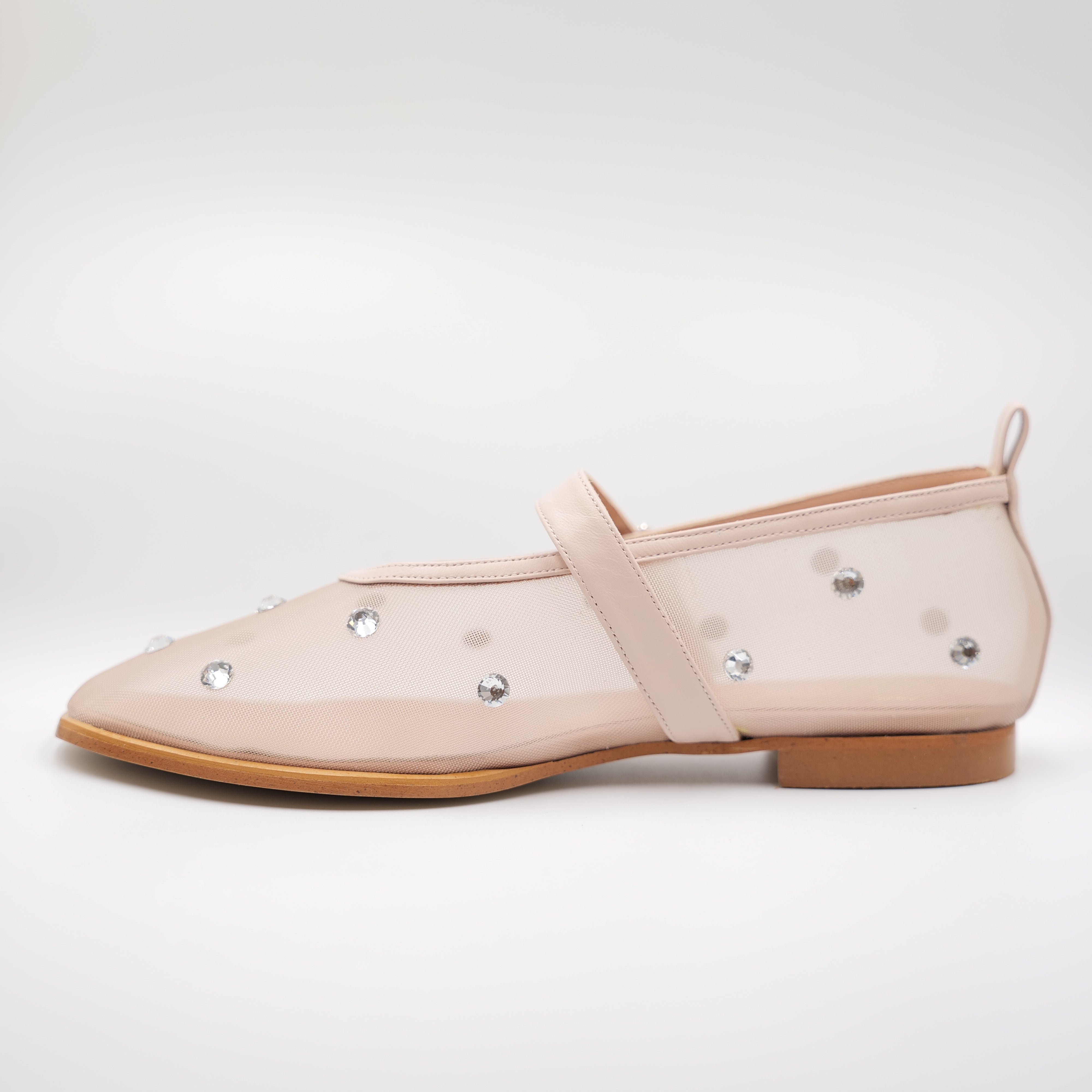 Ora - Ballerine in pelle e rete con strass e cinturino