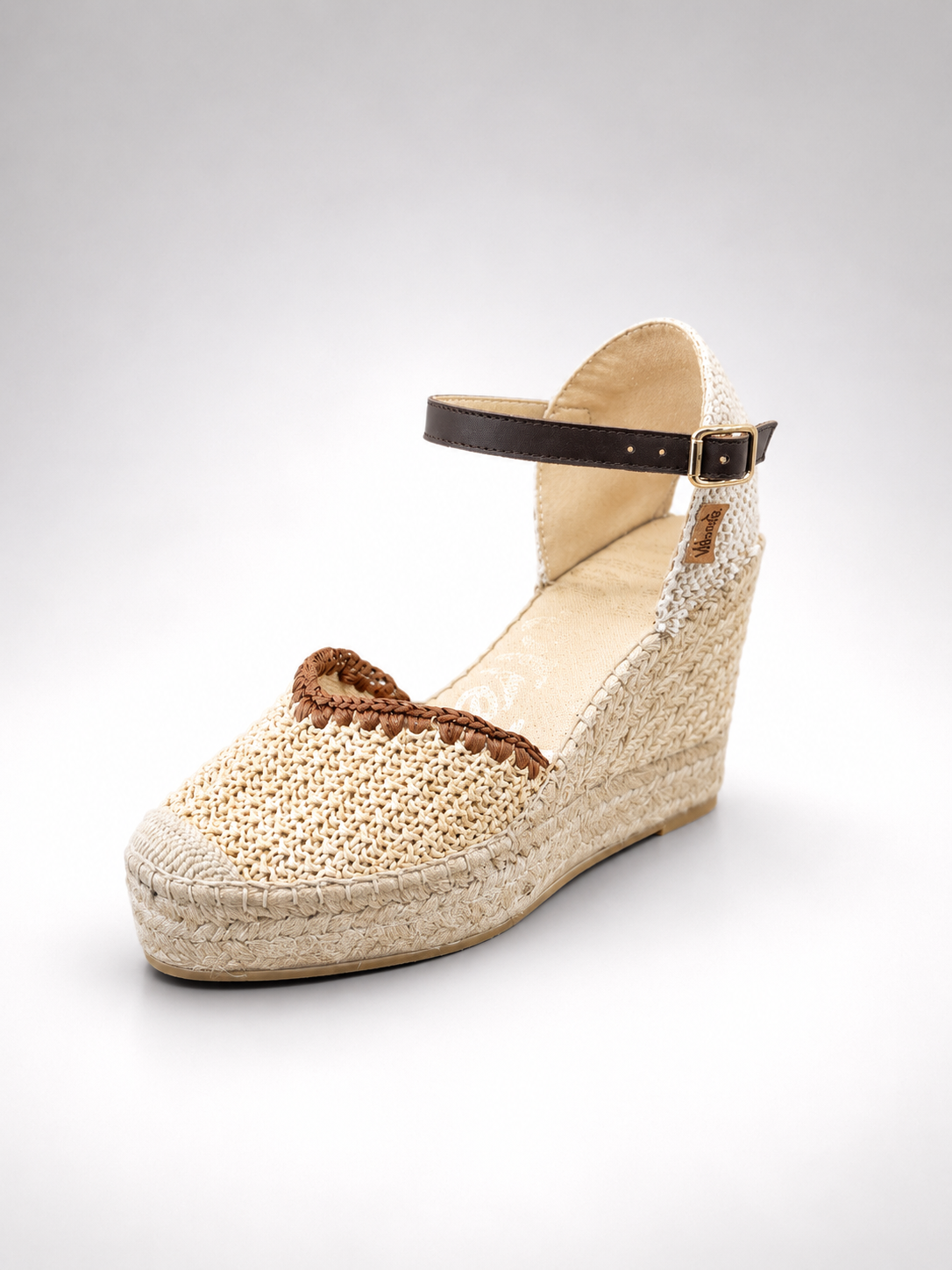 Vidorreta - Espadrillas ecrù con cinturino testa di moro