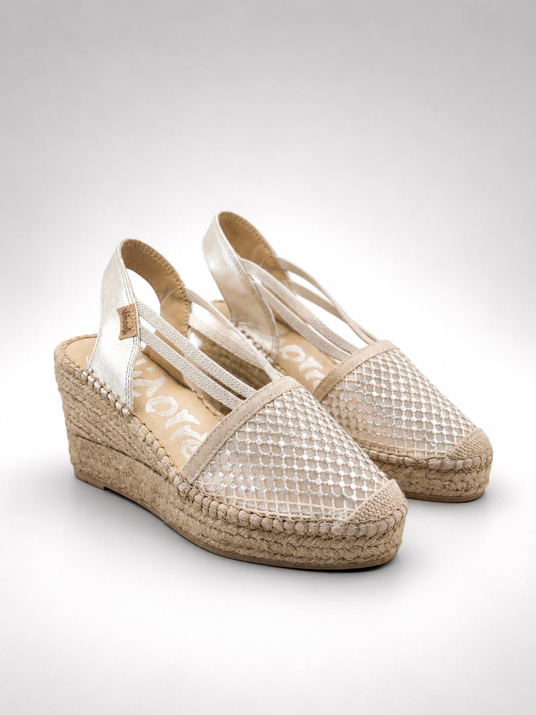 Vidorreta - Espadrillas in rete con strass color platino