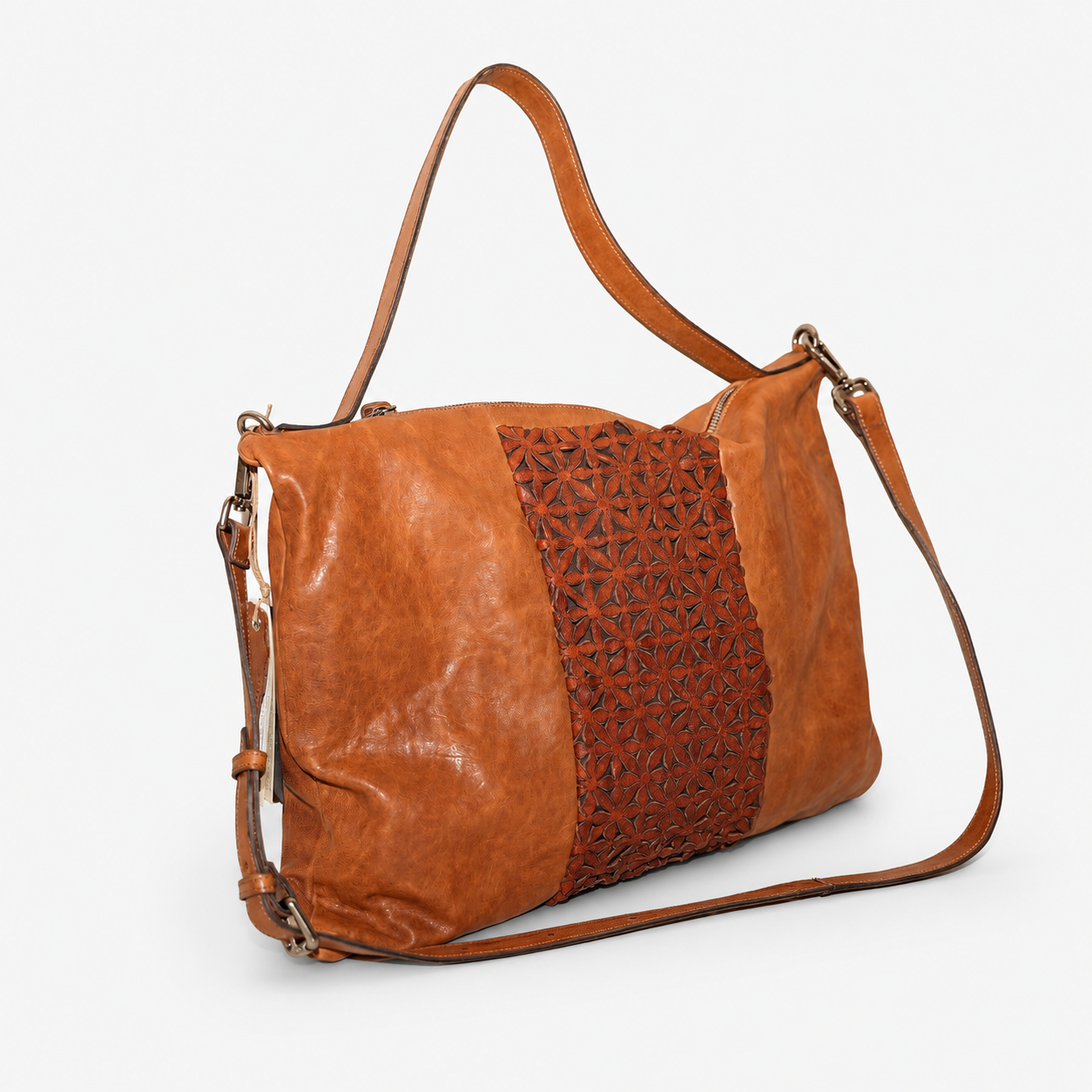 Soho Bags – Borsa Shopping in Pelle con Inserto Traforato Cuoio e Testa di Moro