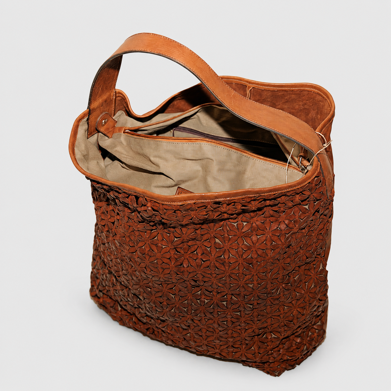 Soho Bags - Shopping Bag Intreccio Floreale in Pelle Cuo