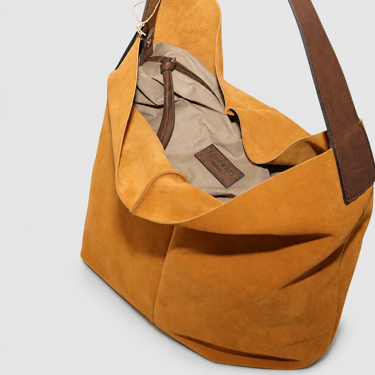 Soho Bags - Shopping Morbida in Pelle Scamosciata Cuoio