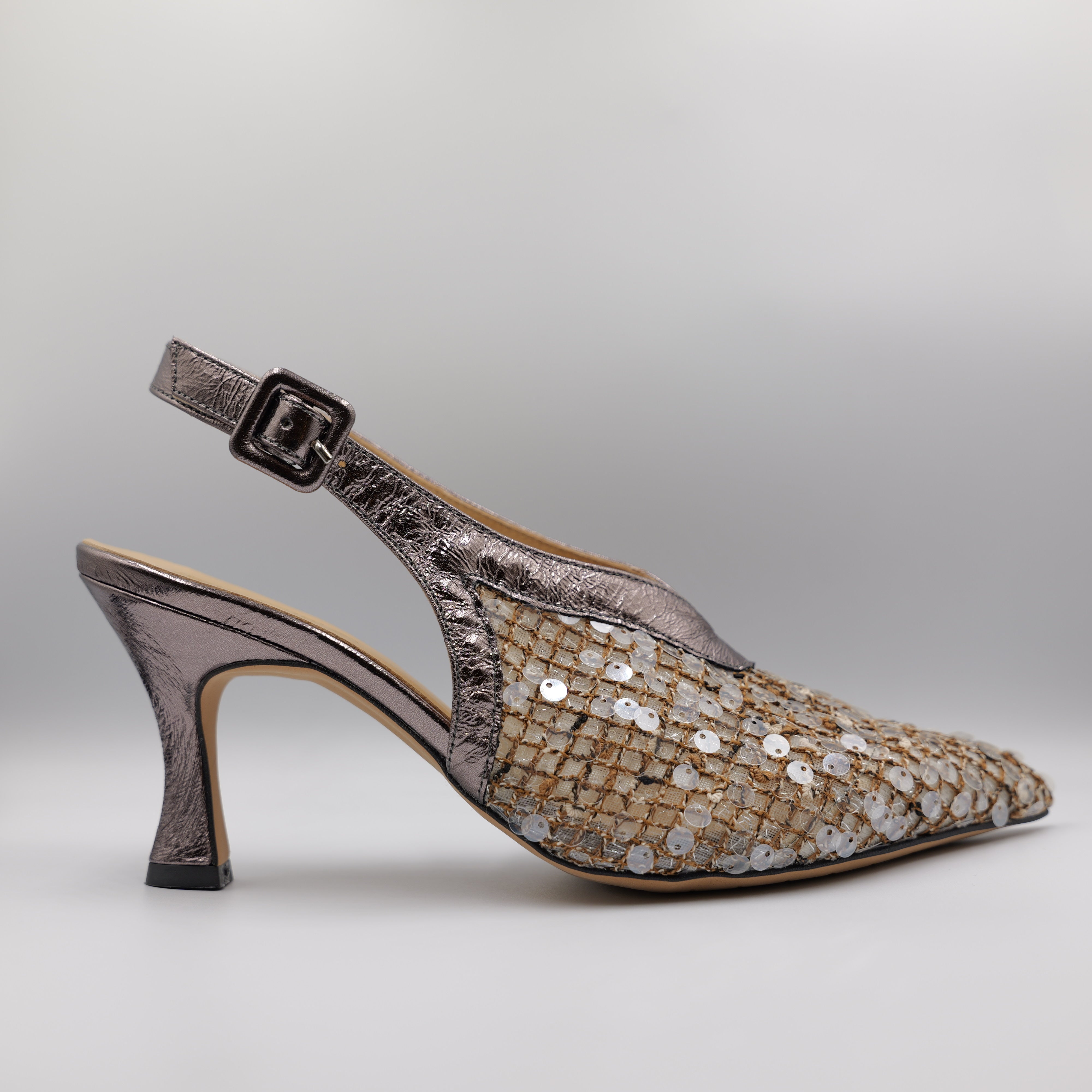 Brera - Slingback in pelle e rafia con paillettes