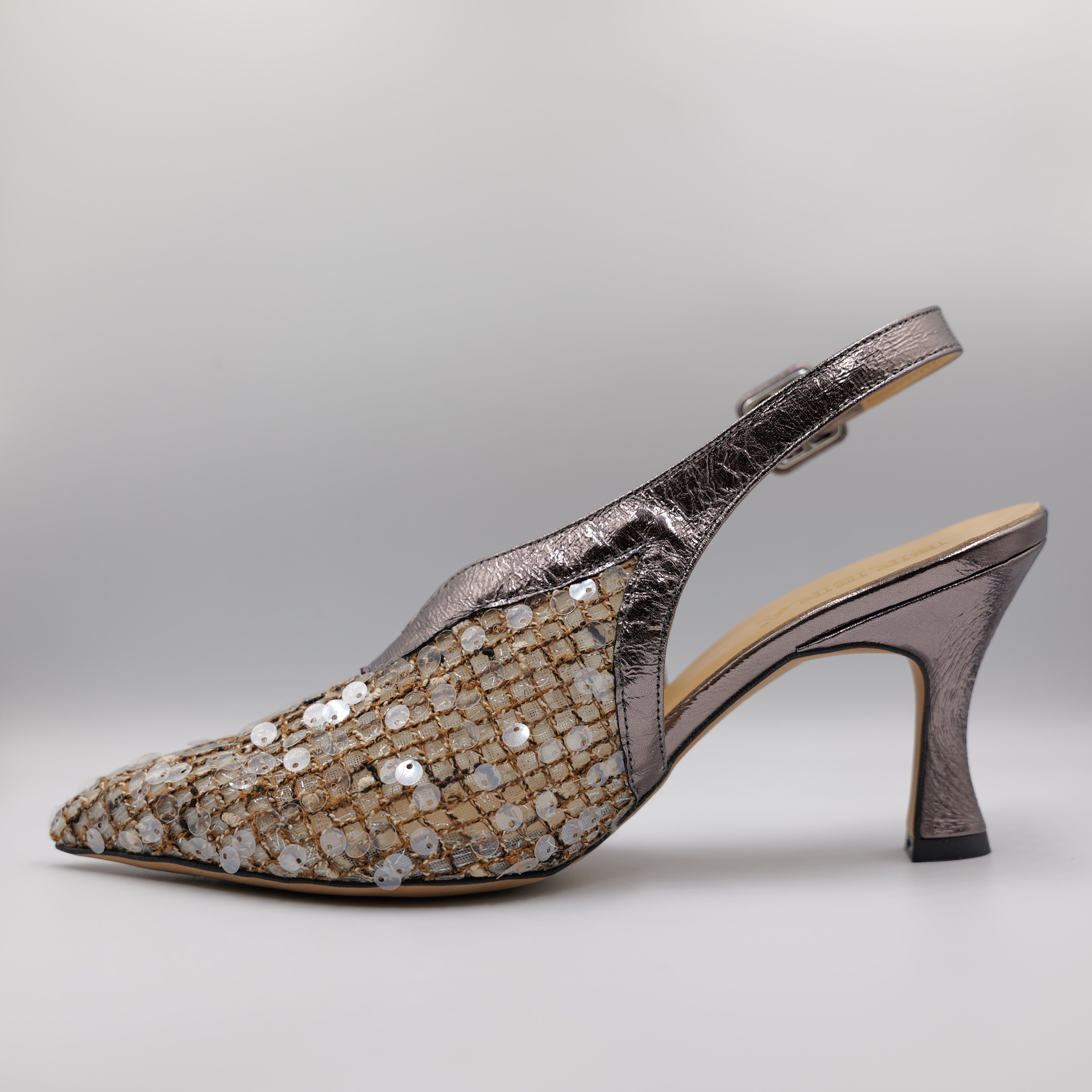 Brera - Slingback in pelle e rafia con paillettes