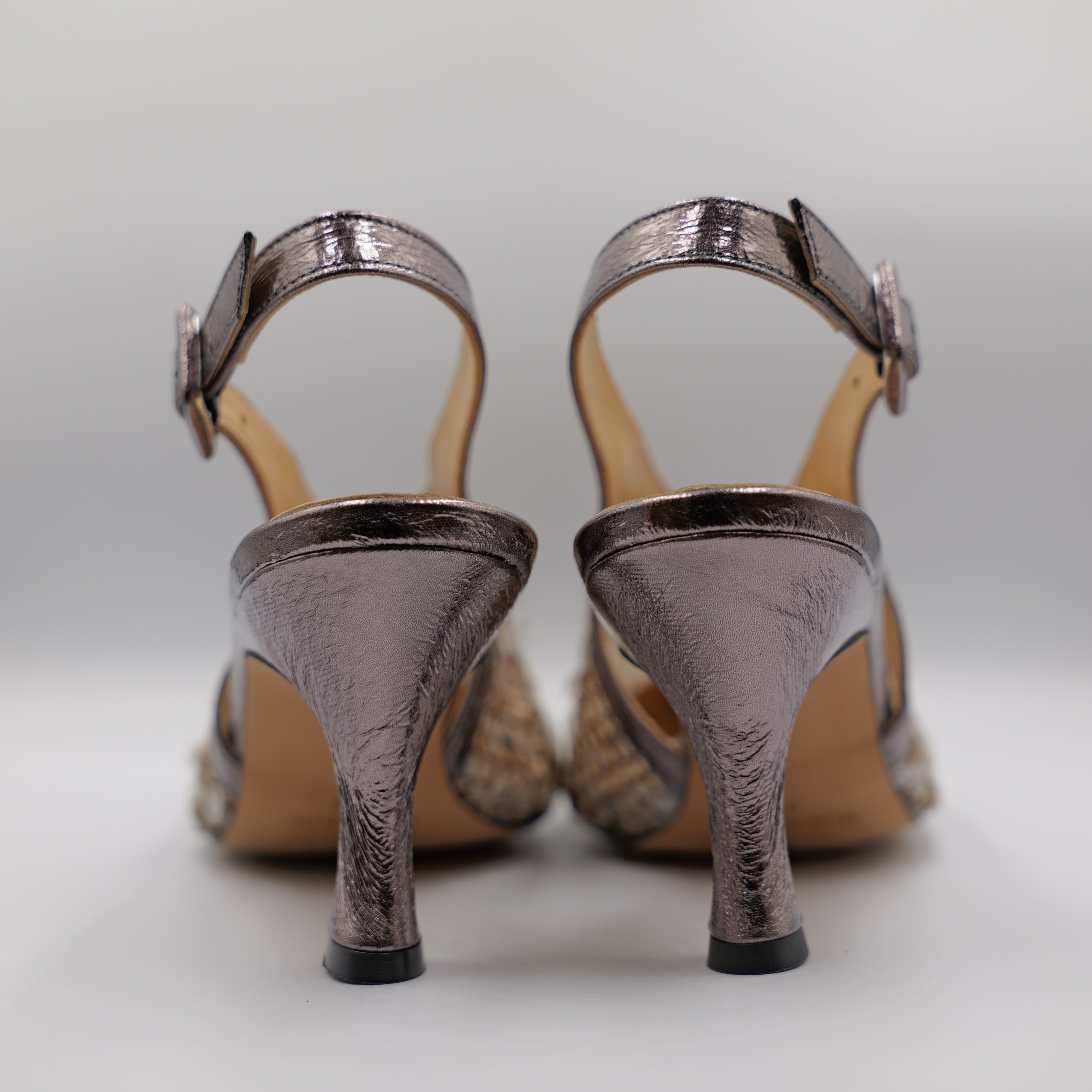 Brera - Slingback in pelle e rafia con paillettes