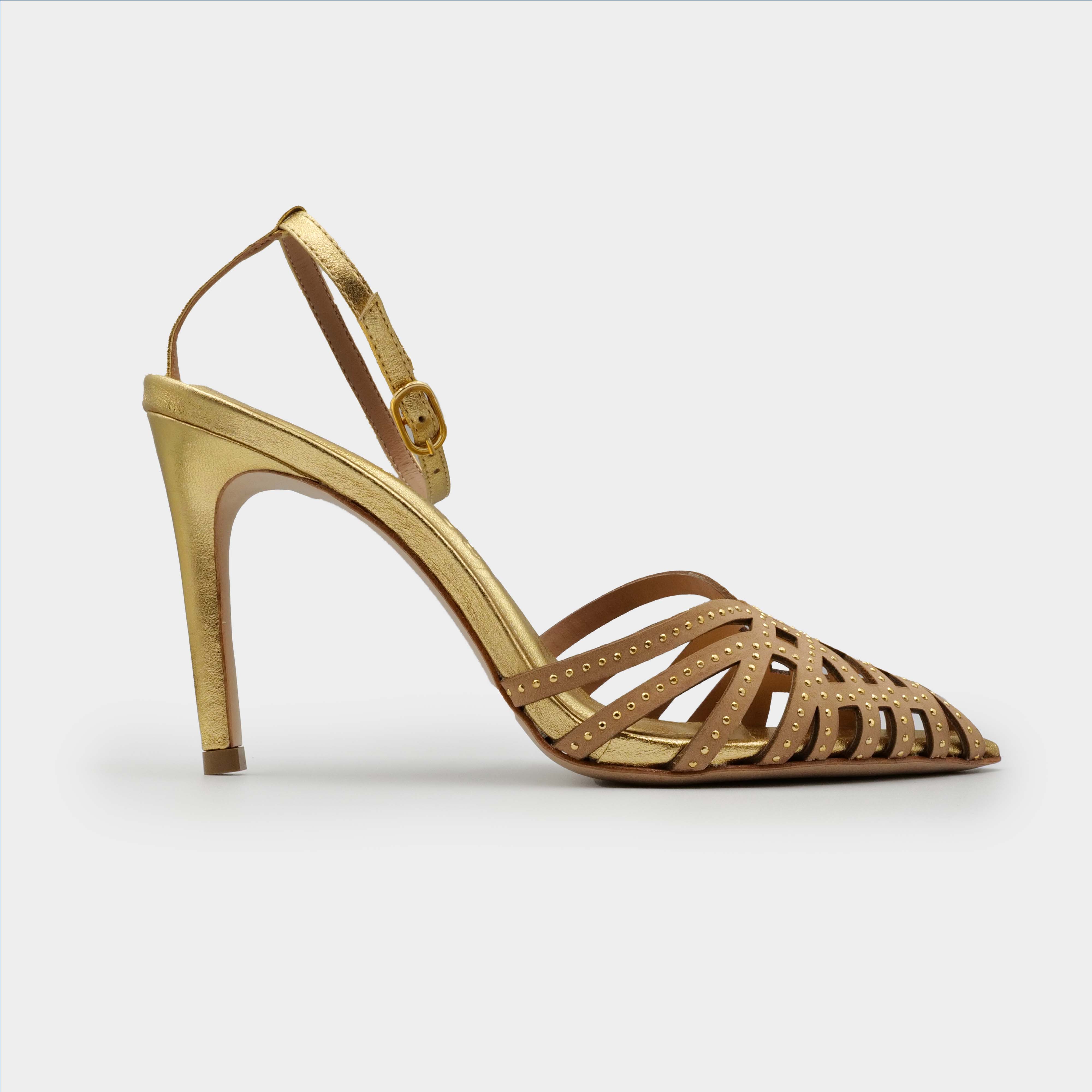 Vicenza - Sandali con tacco alto ragnetto oro cinturino alla caviglia