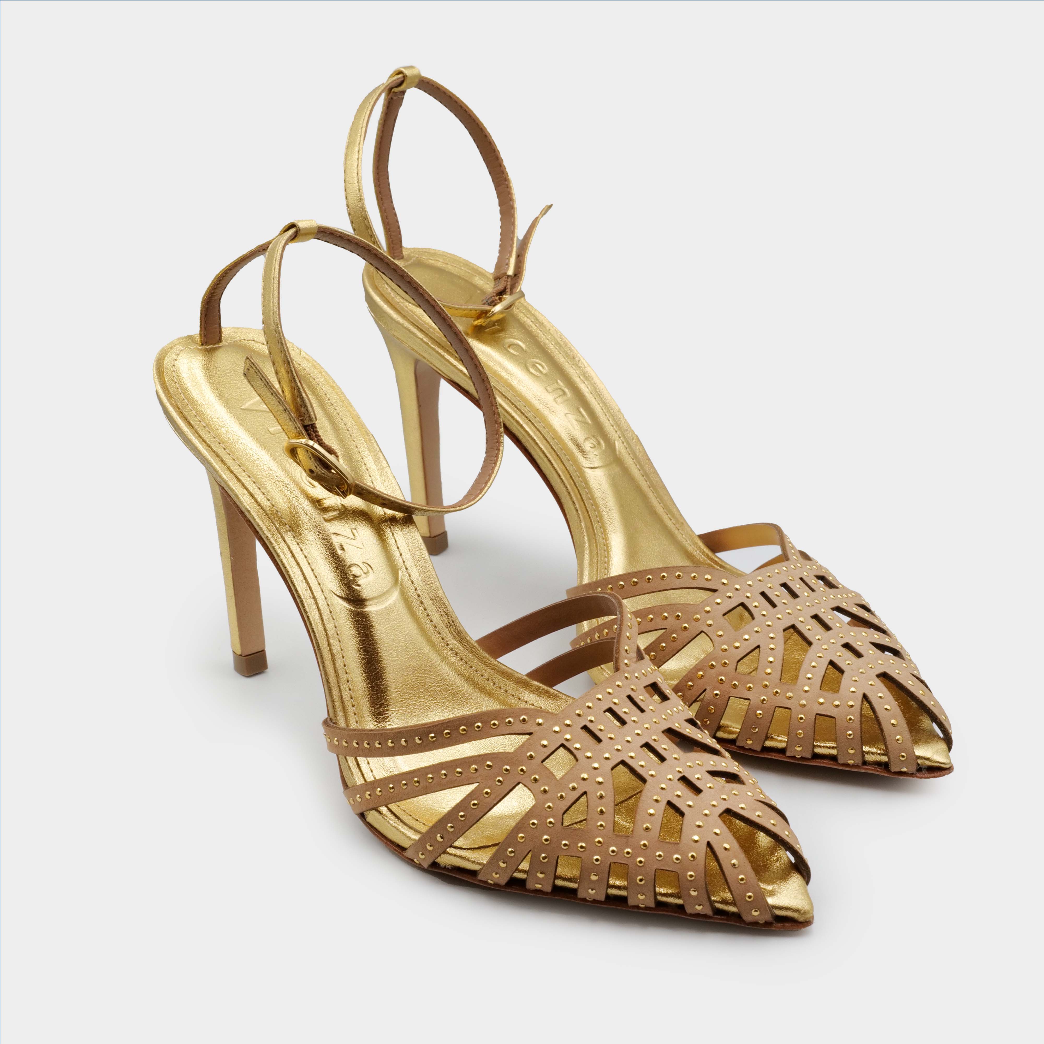 Vicenza - Sandali con tacco alto ragnetto oro cinturino alla caviglia