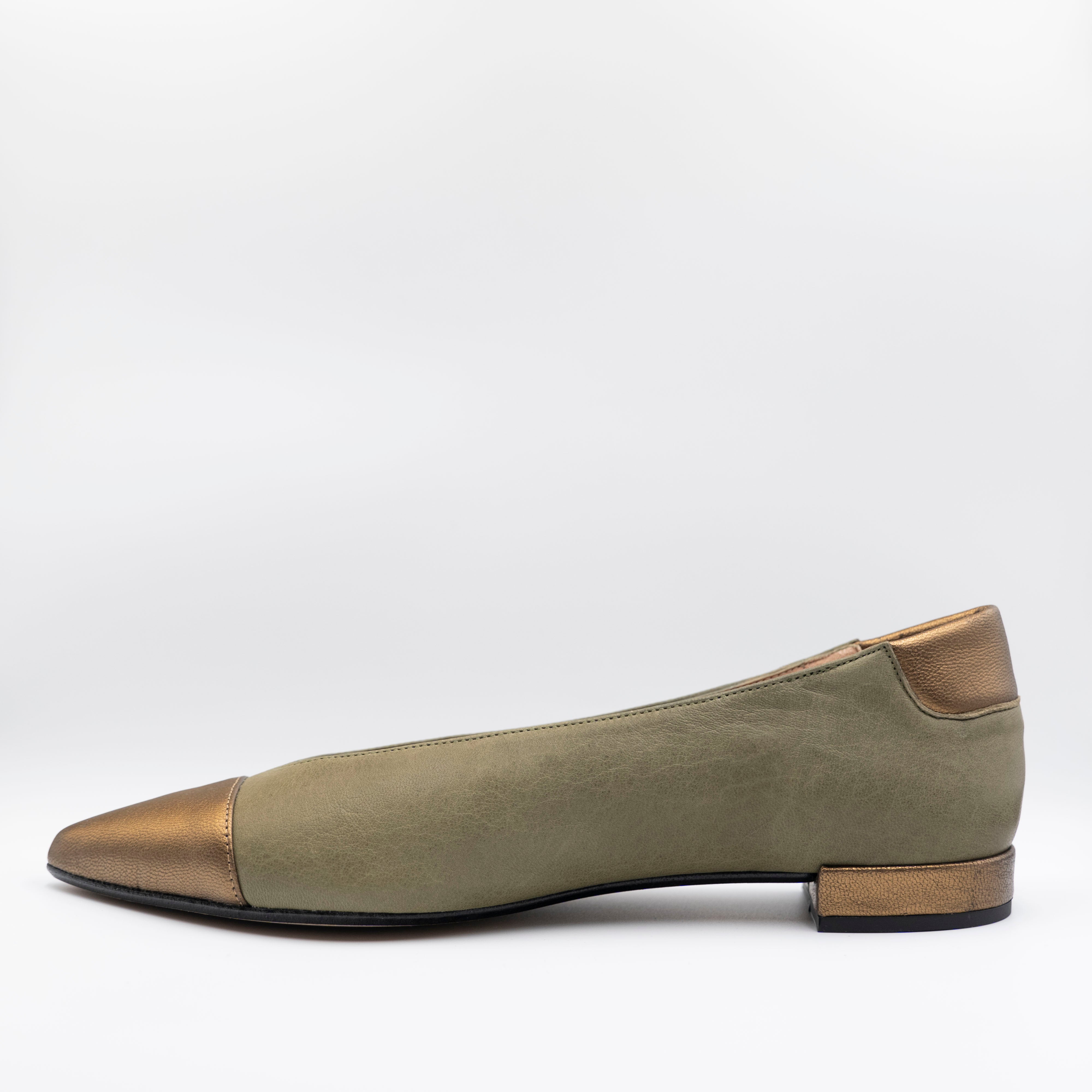 Ora - Ballerine in pelle bicolore - Verde e Bronzo