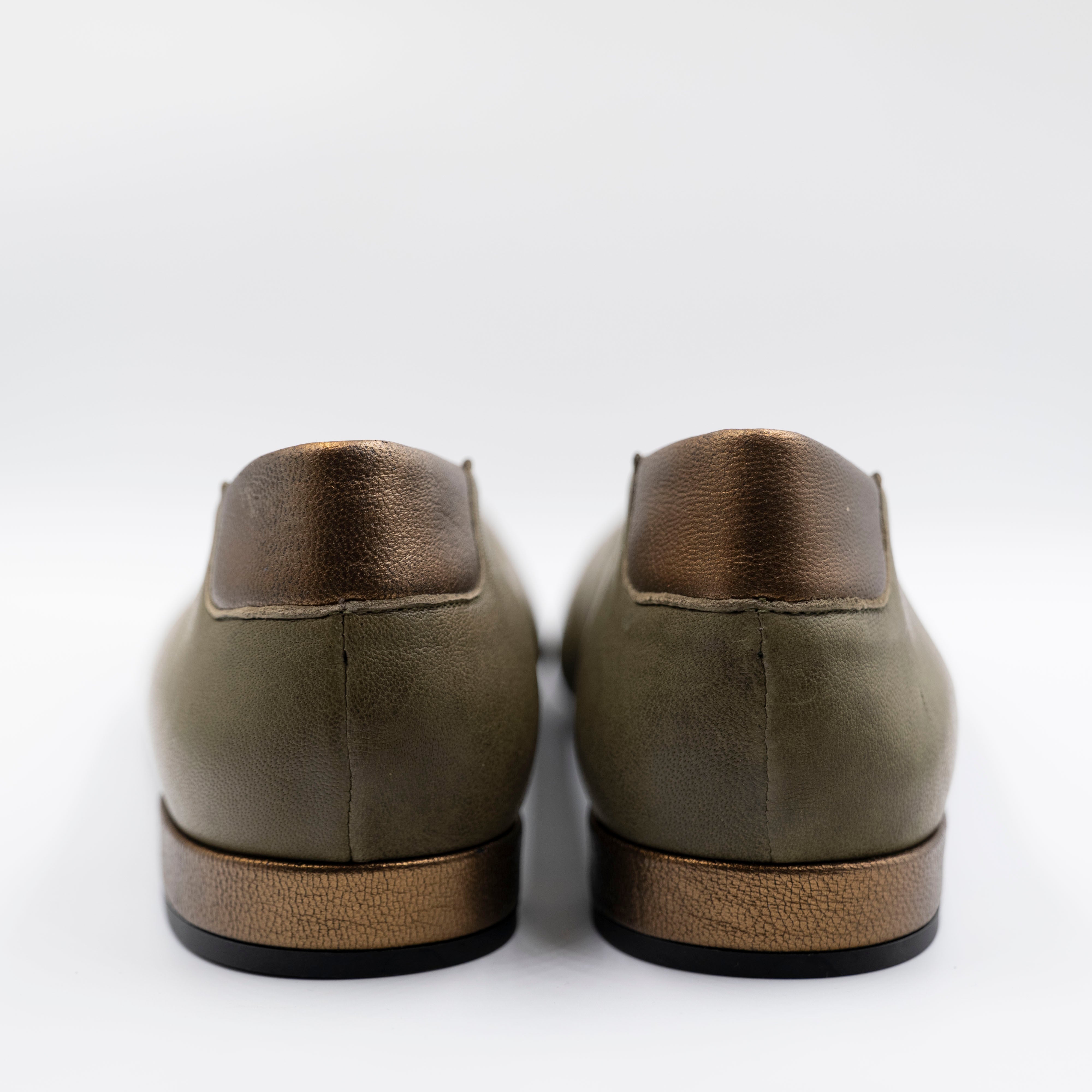 Ora - Ballerine in pelle bicolore - Verde e Bronzo