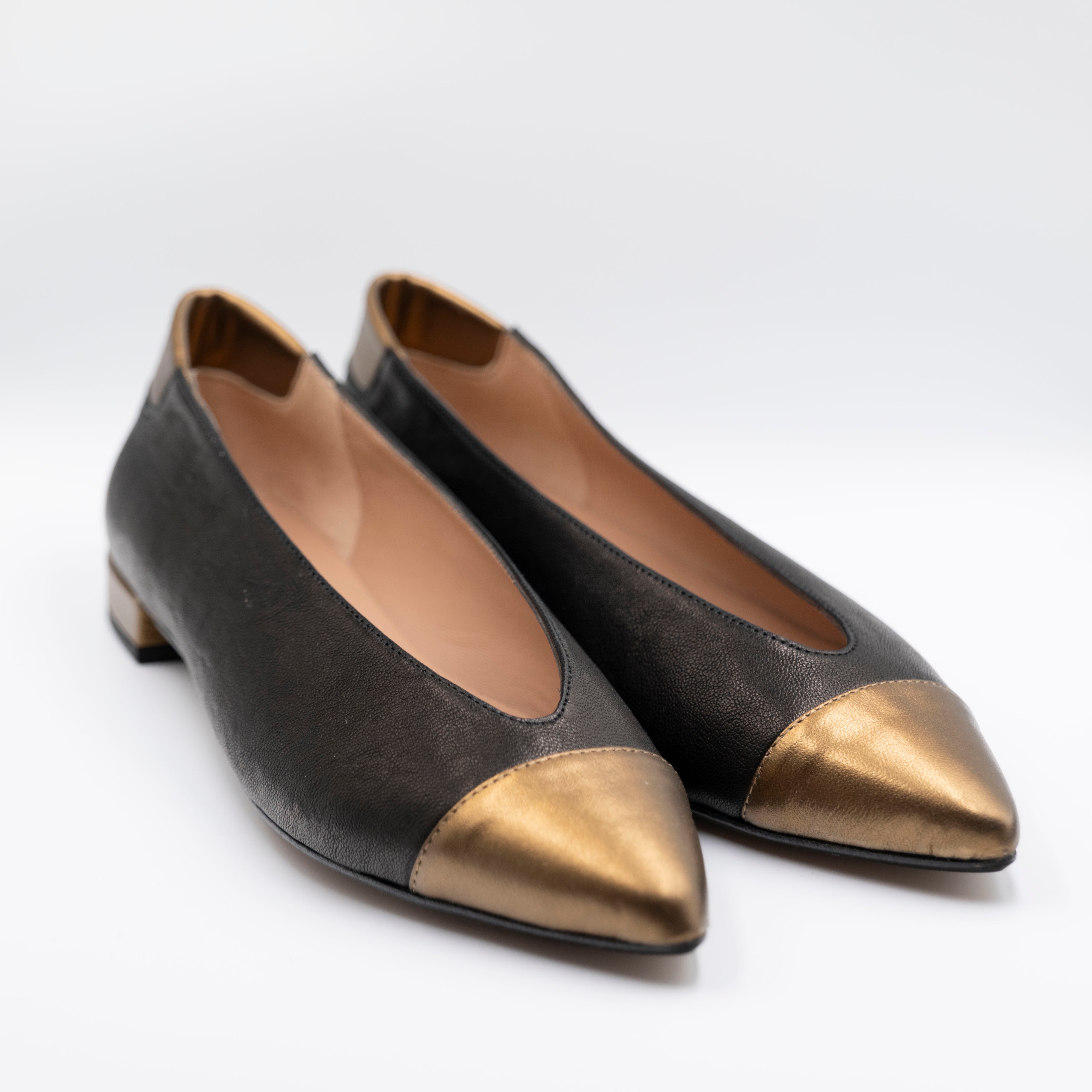 Ora - Ballerine in pelle bicolore - Nero e Bronzo