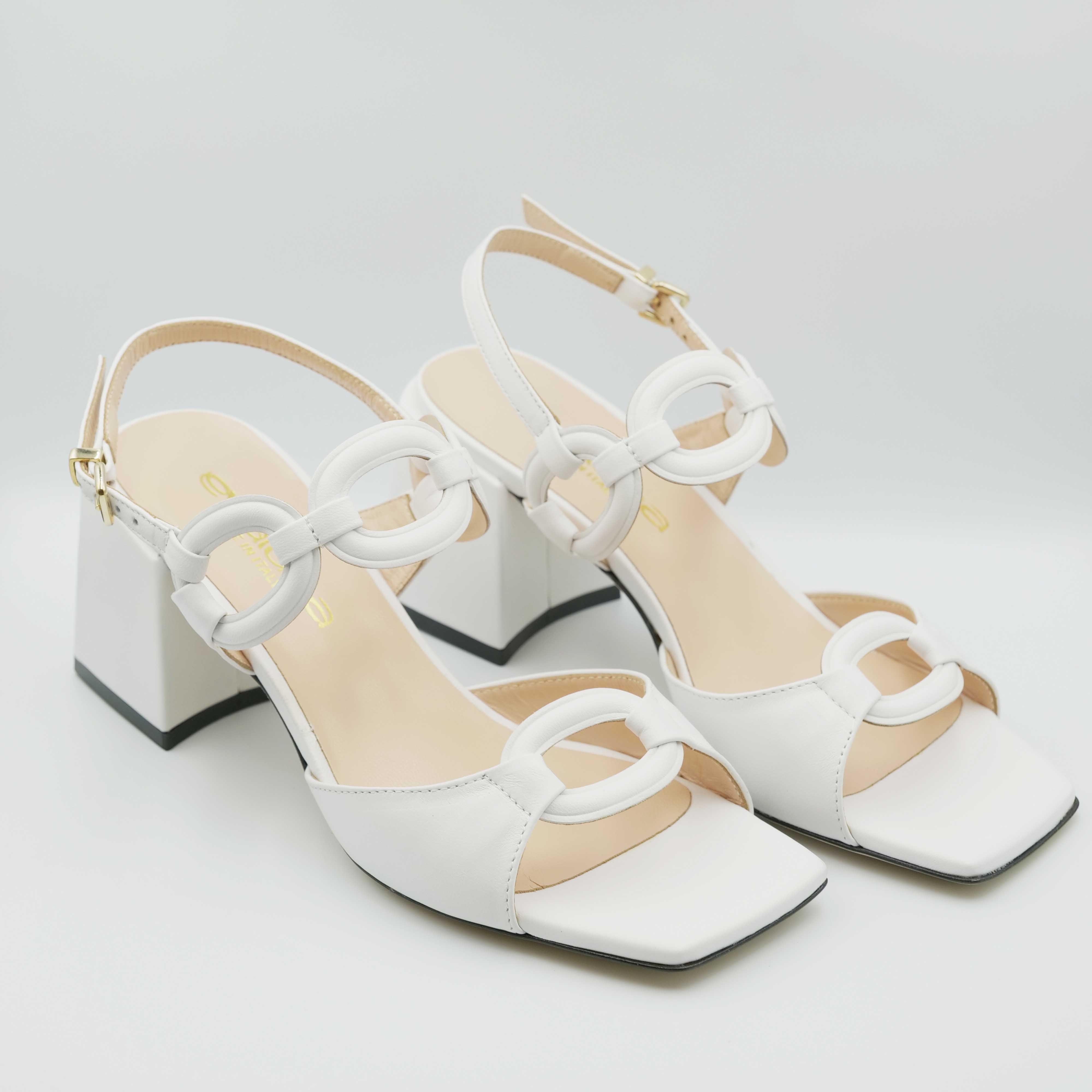 Eva Luna - Sandalo con tacco largo in pelle e cinturino alla caviglia colore bianco