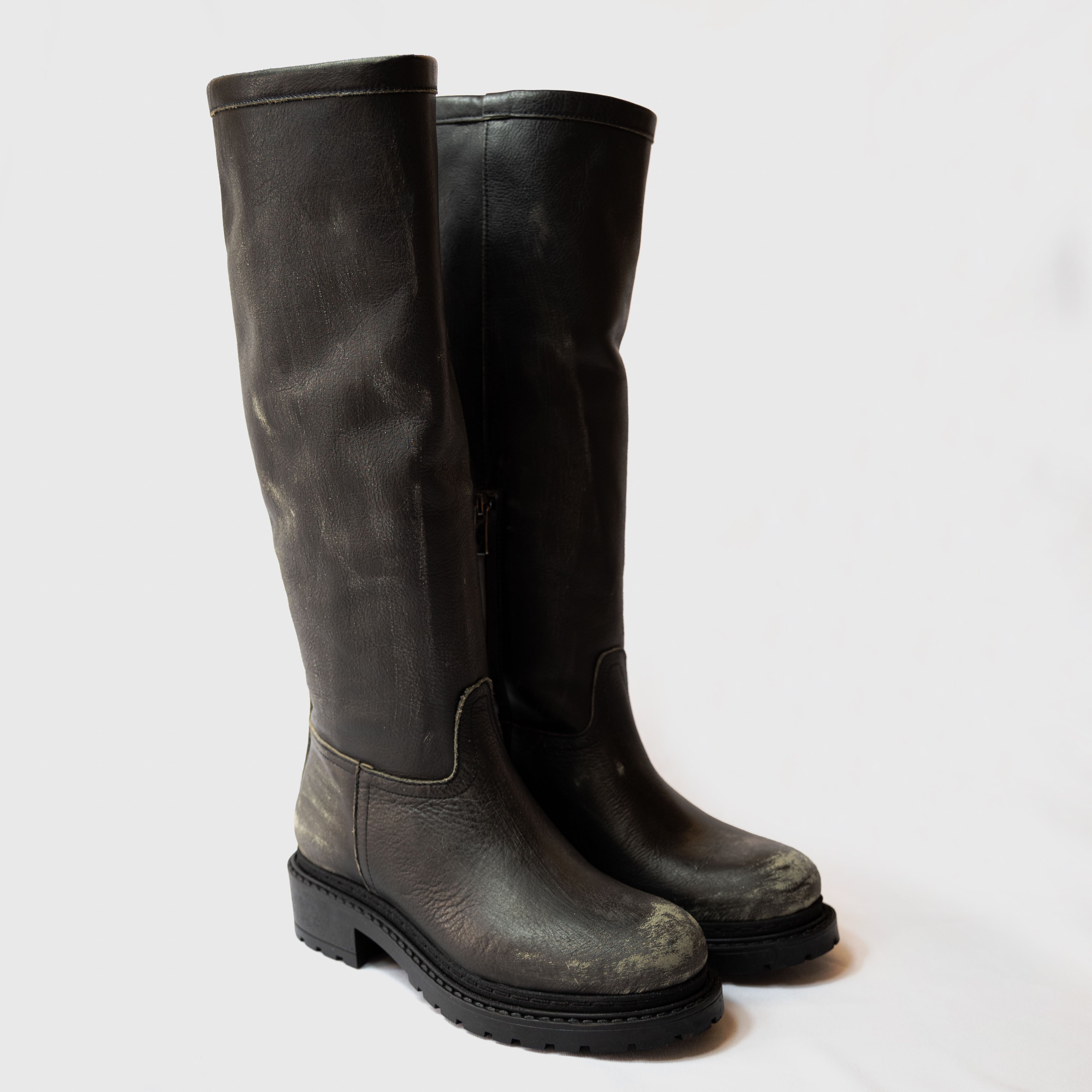 Metisse - Stivali in pelle color asfalto fondo in gomma