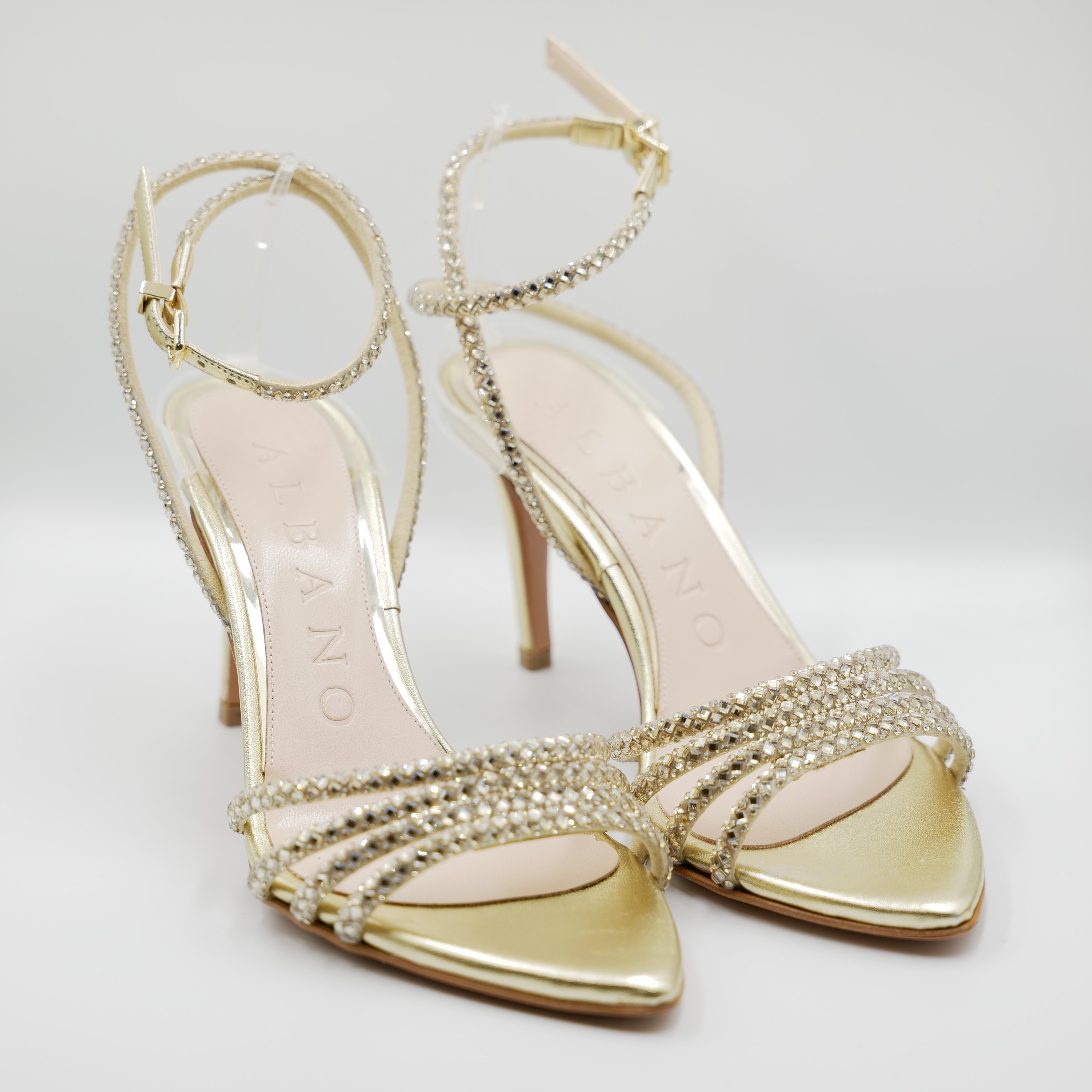 Albano - Sandali in pelle laminata con strass