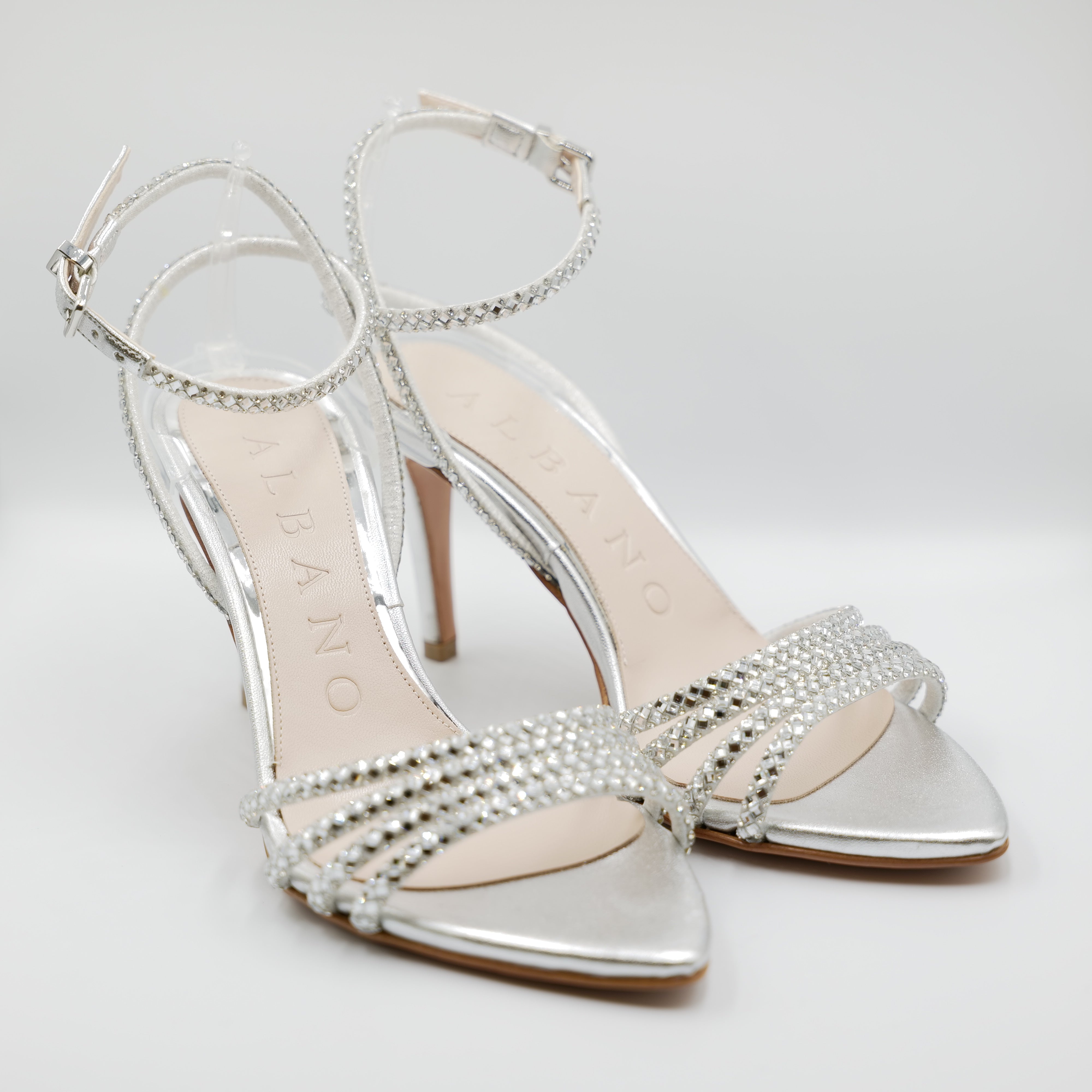 Albano - Sandali in pelle laminata con strass