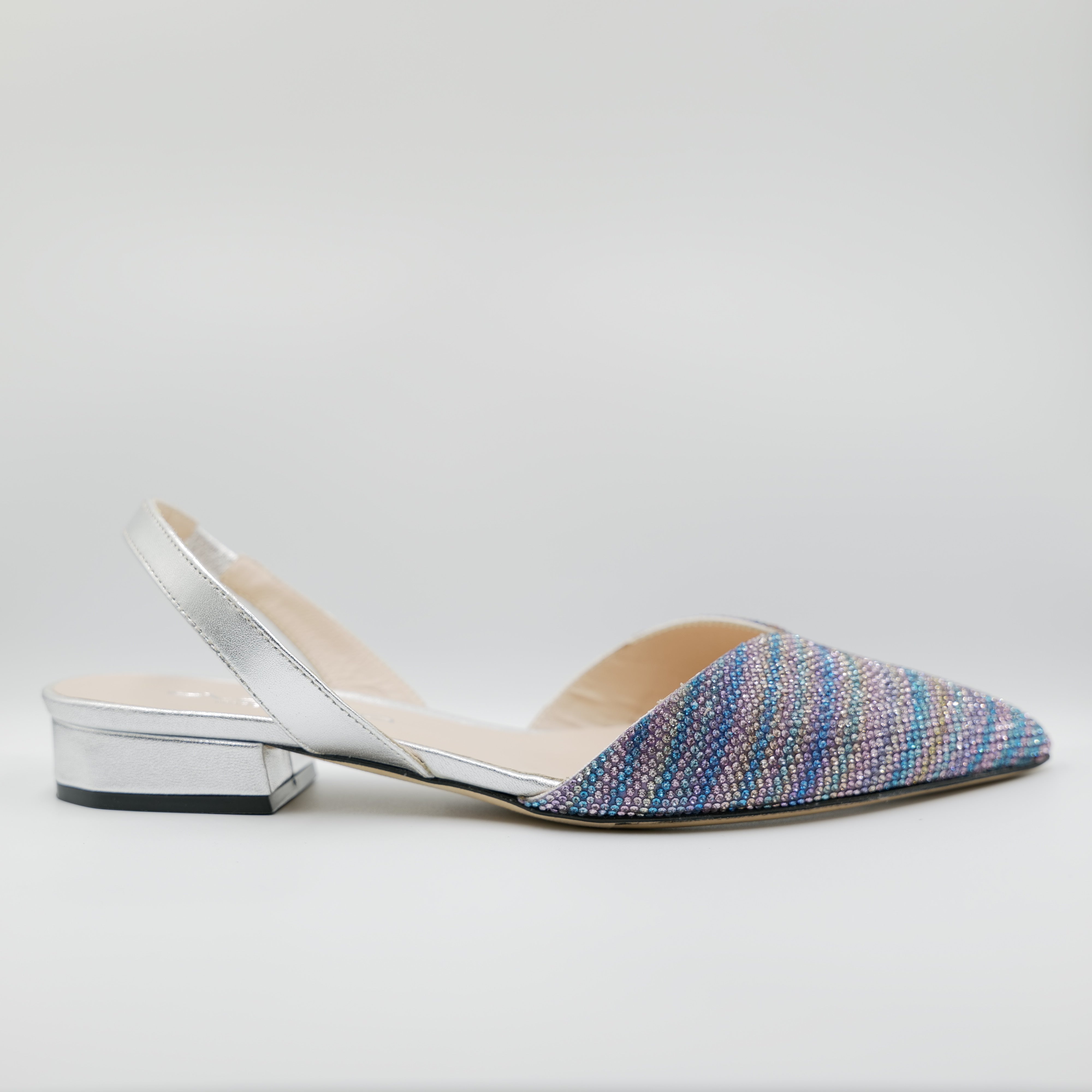 Evaluna - Slingback in pelle laminata con strass