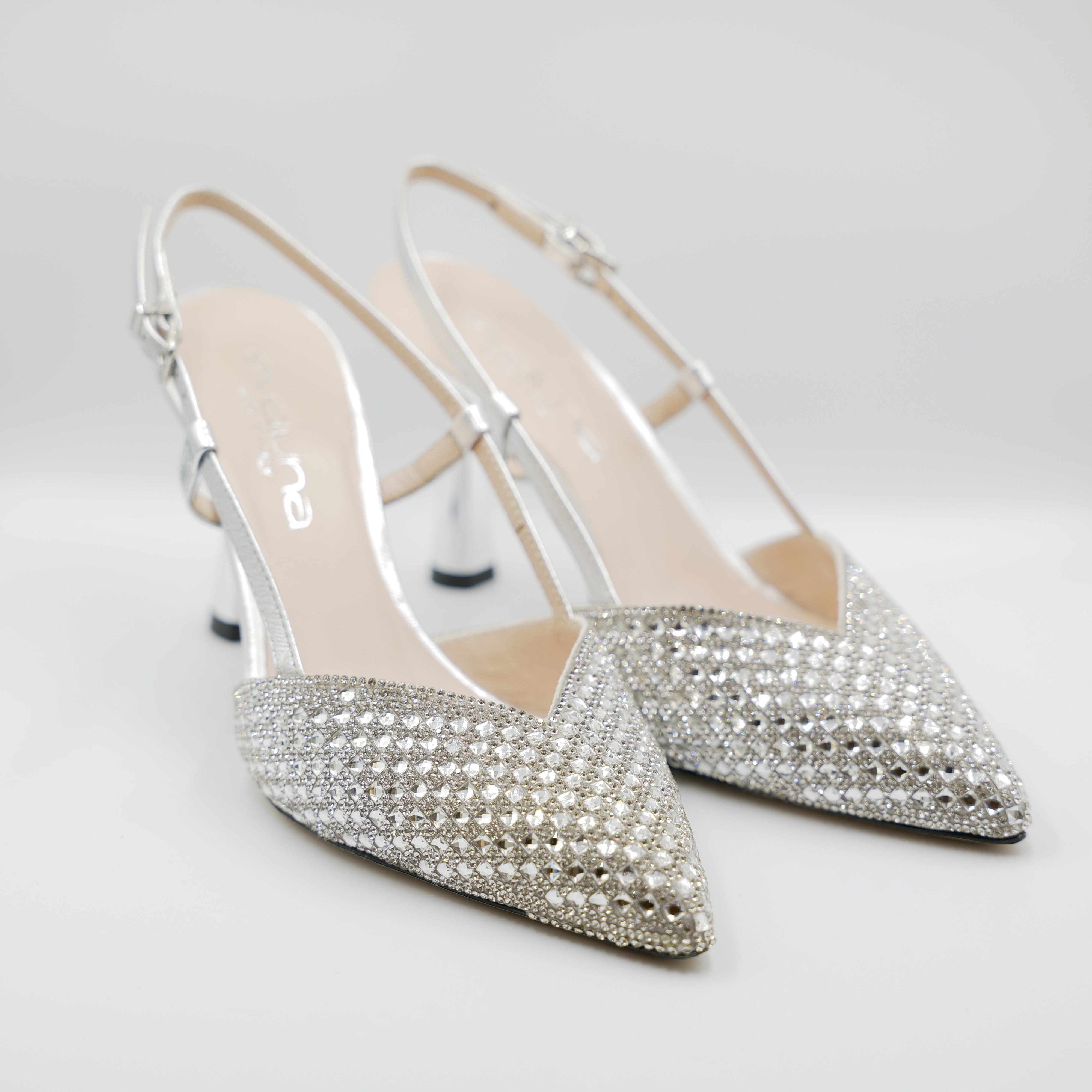 Evaluna - Slingback in pelle con strass e cinturino