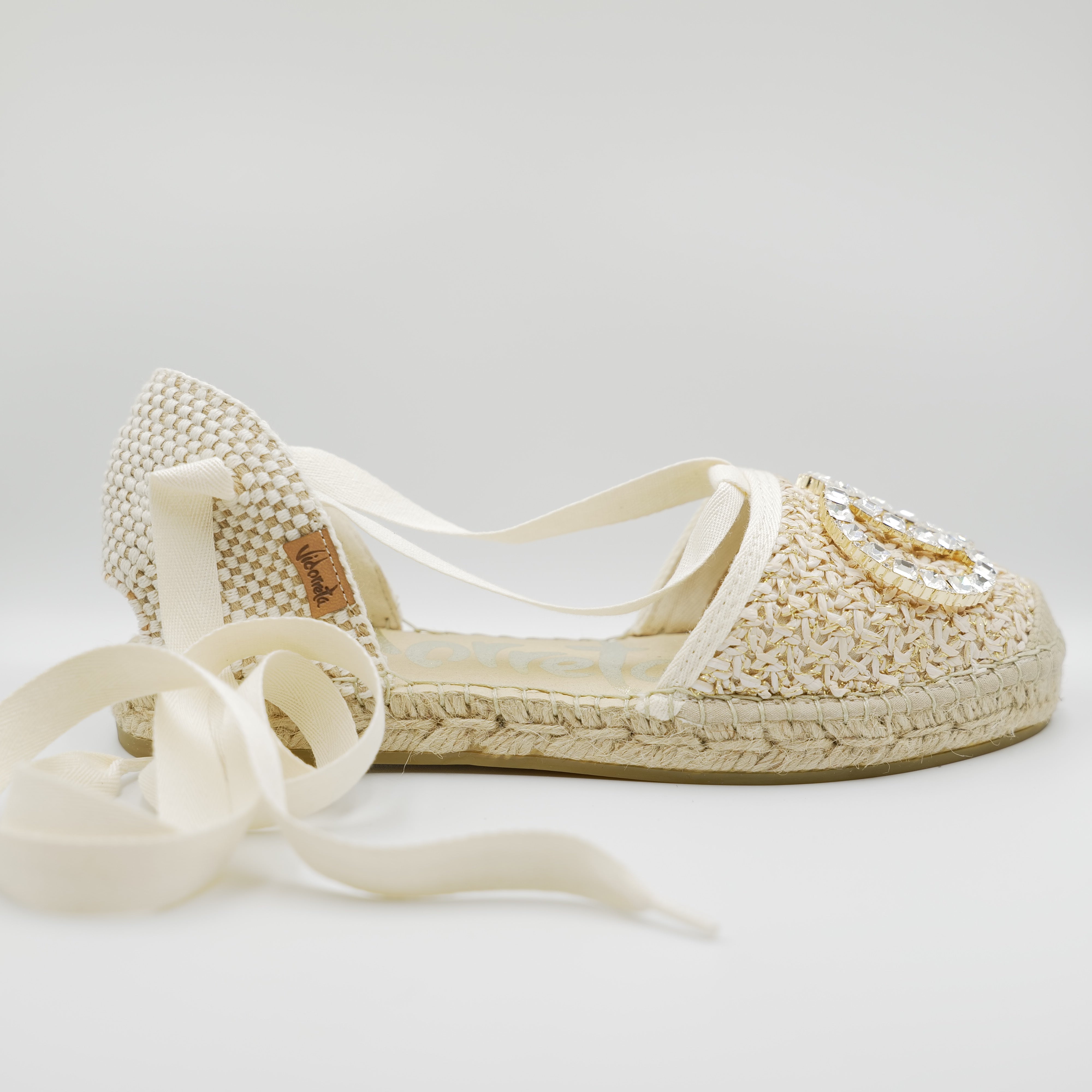 Vidorreta - Espadrilles in pelle e rafia con accessorio e lacci