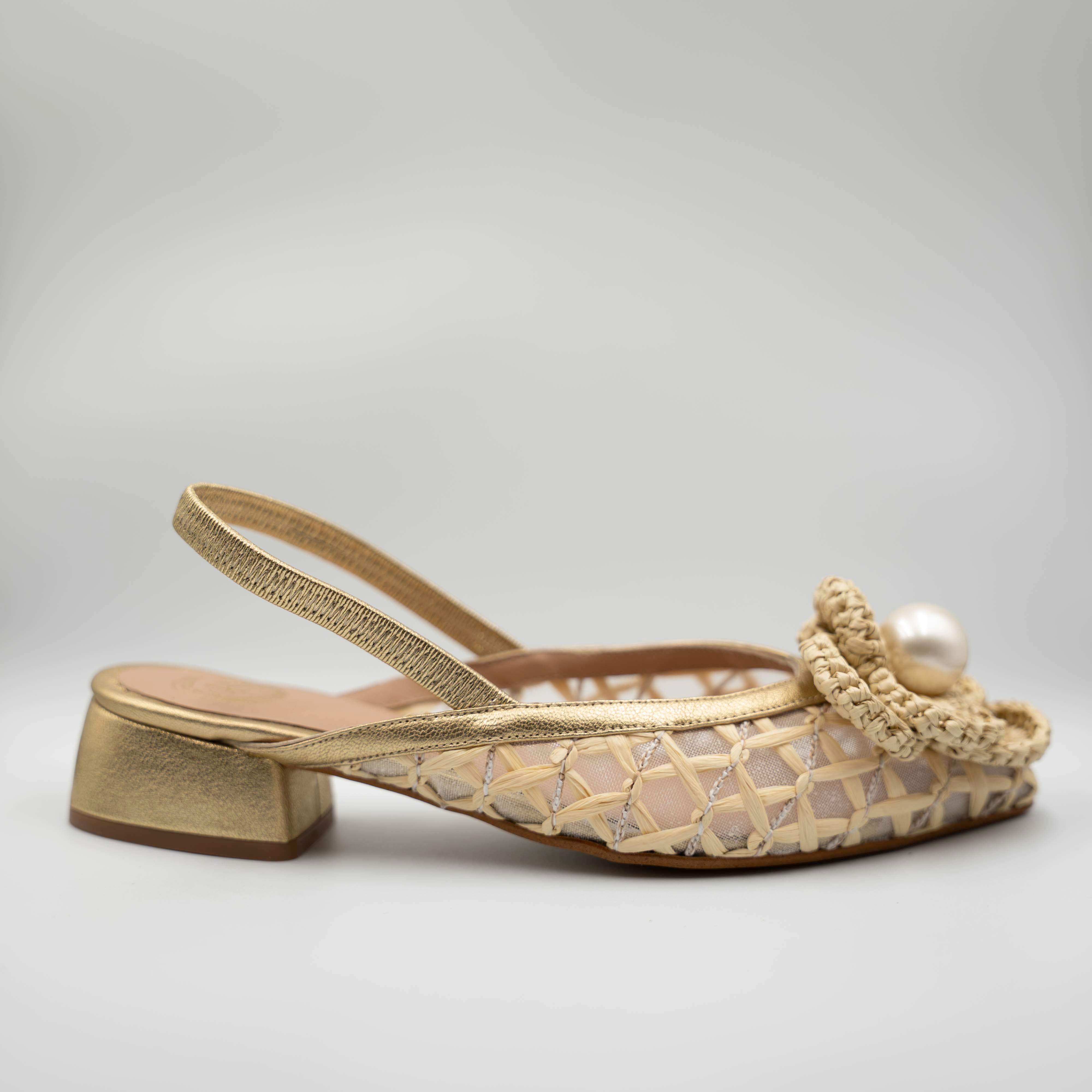 Ora - Slingback in pelle e rafia con elastico