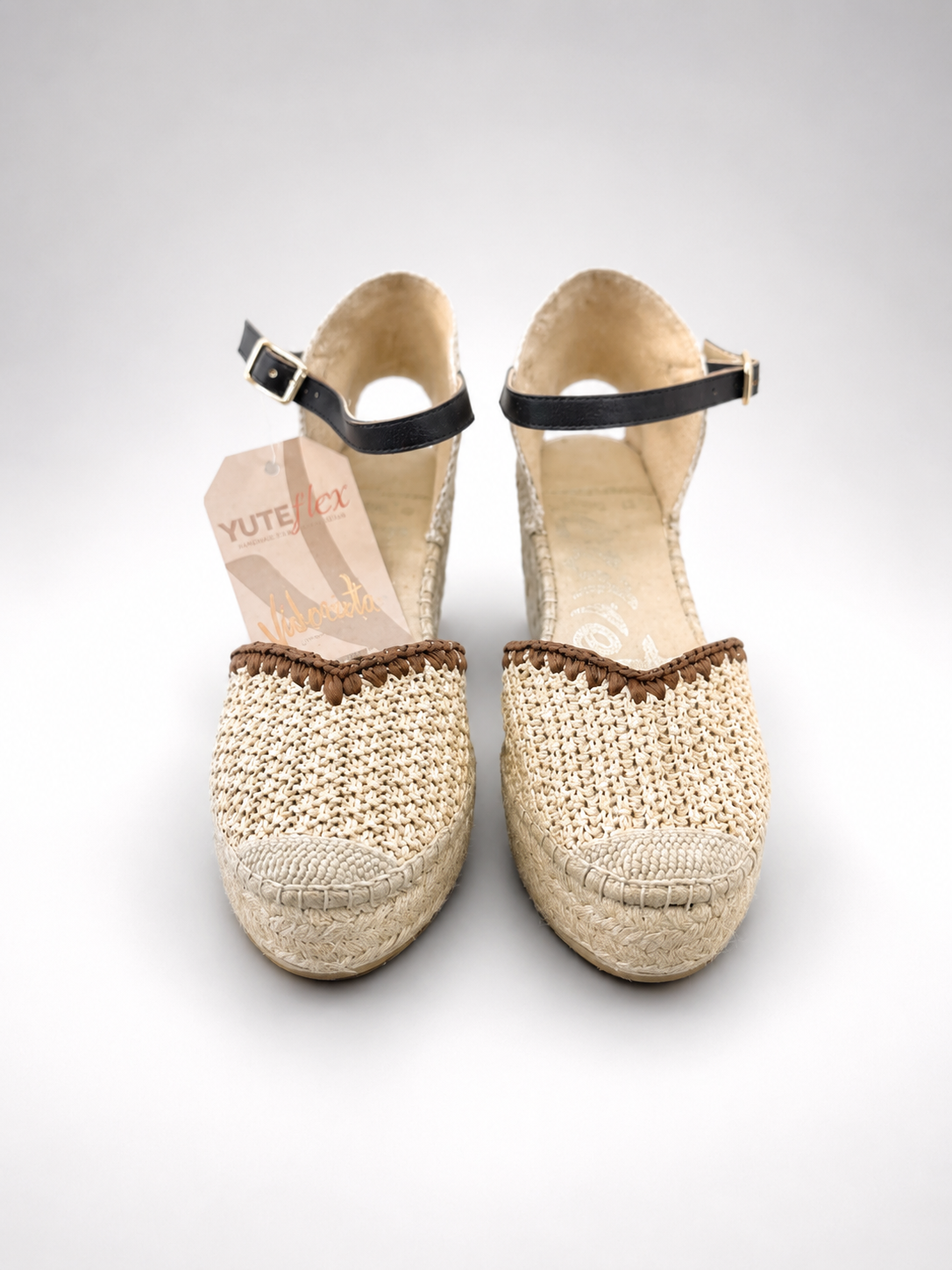 Vidorreta - Espadrillas ecrù con cinturino testa di moro