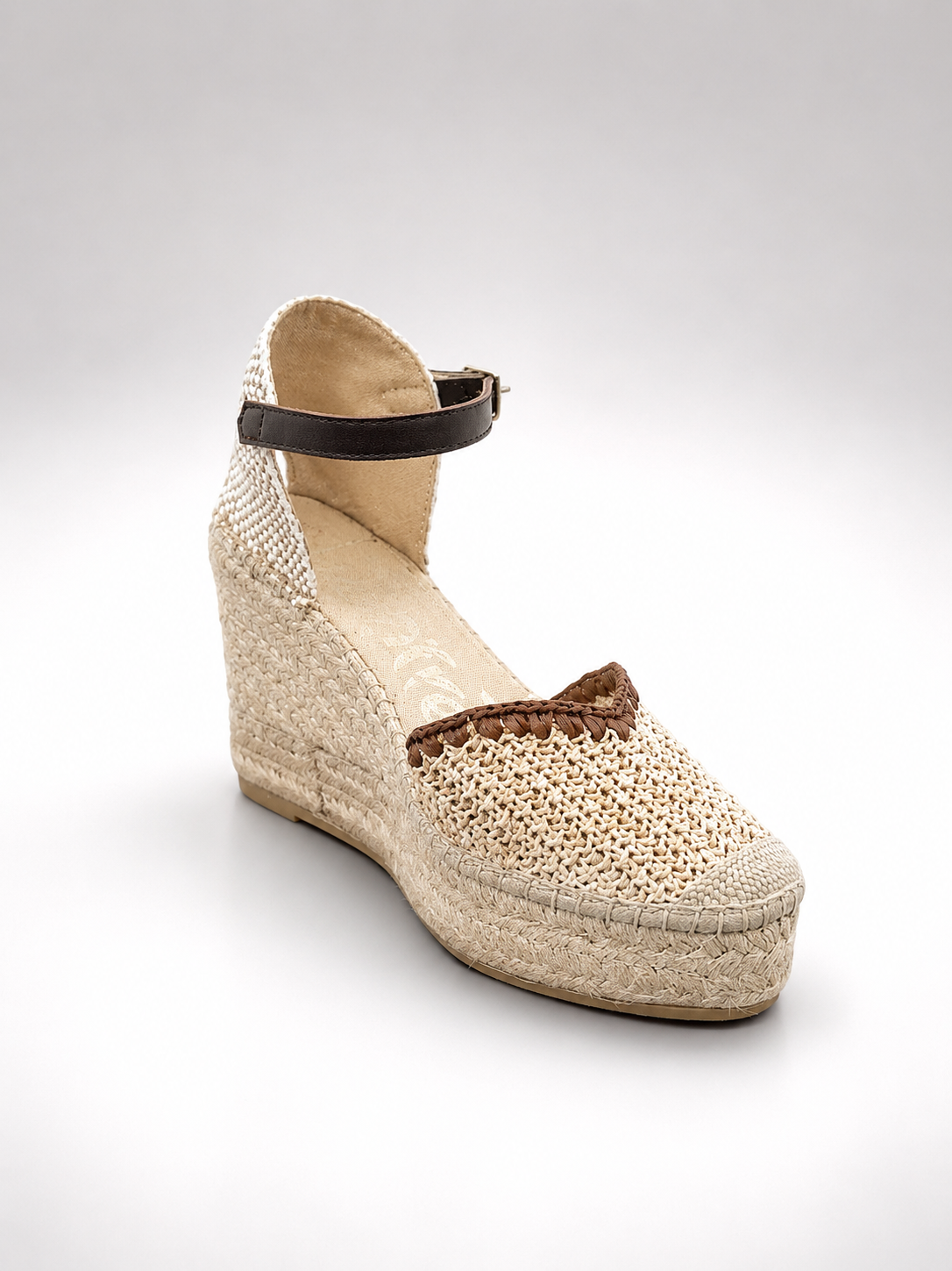 Vidorreta - Espadrillas ecrù con cinturino testa di moro